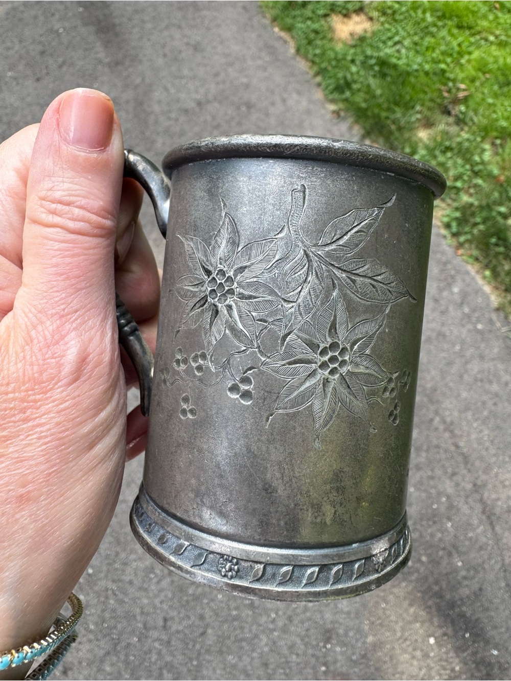 Bristol Plate Co Quadruple Silverplate Floral Victorian Handled Cup Mug #443